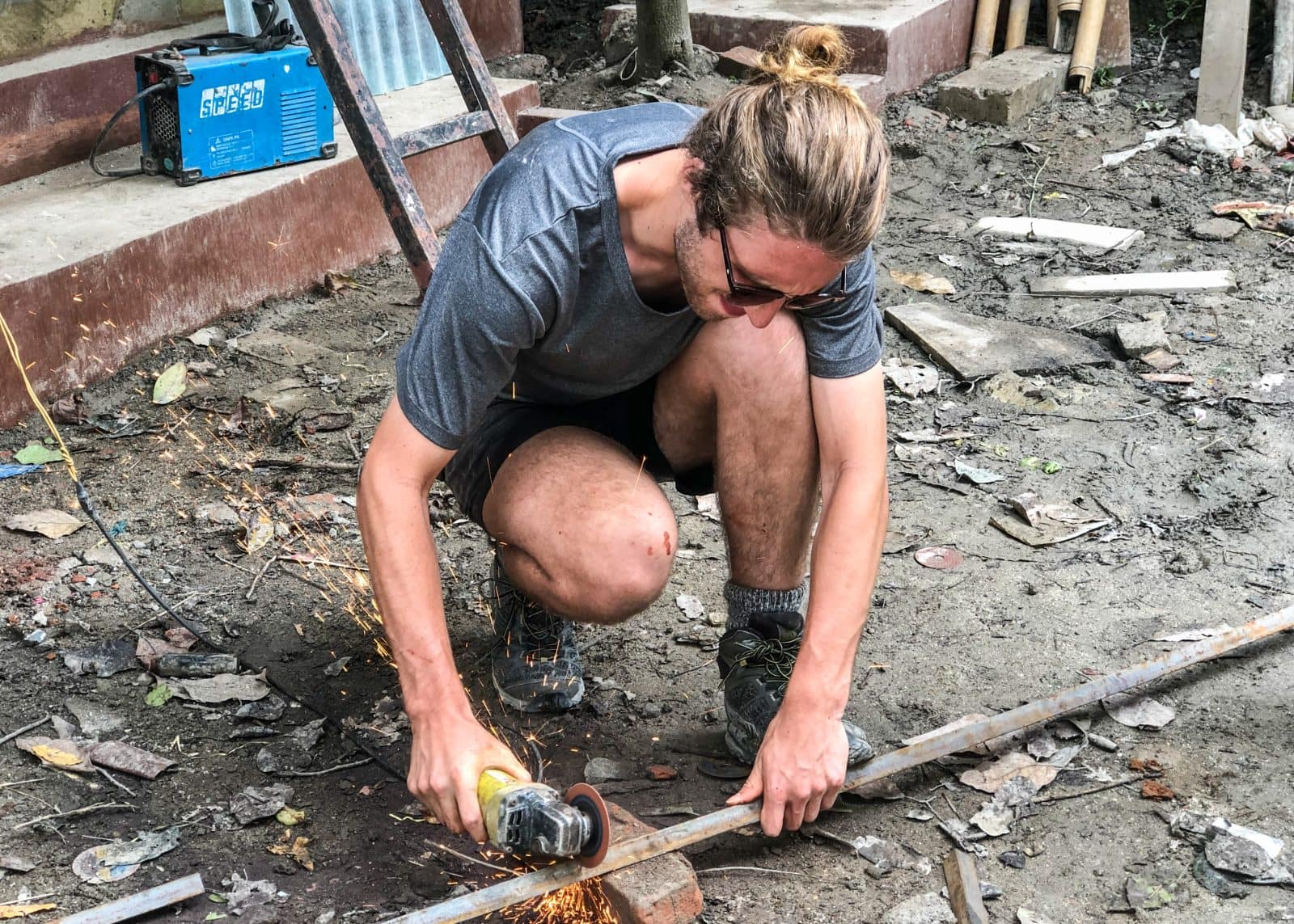 Volunteer working on a community construction site in Kathmandu, Nepal