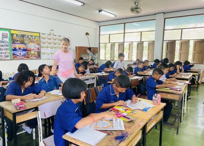 Students in a classroom at a school on Koh Samui